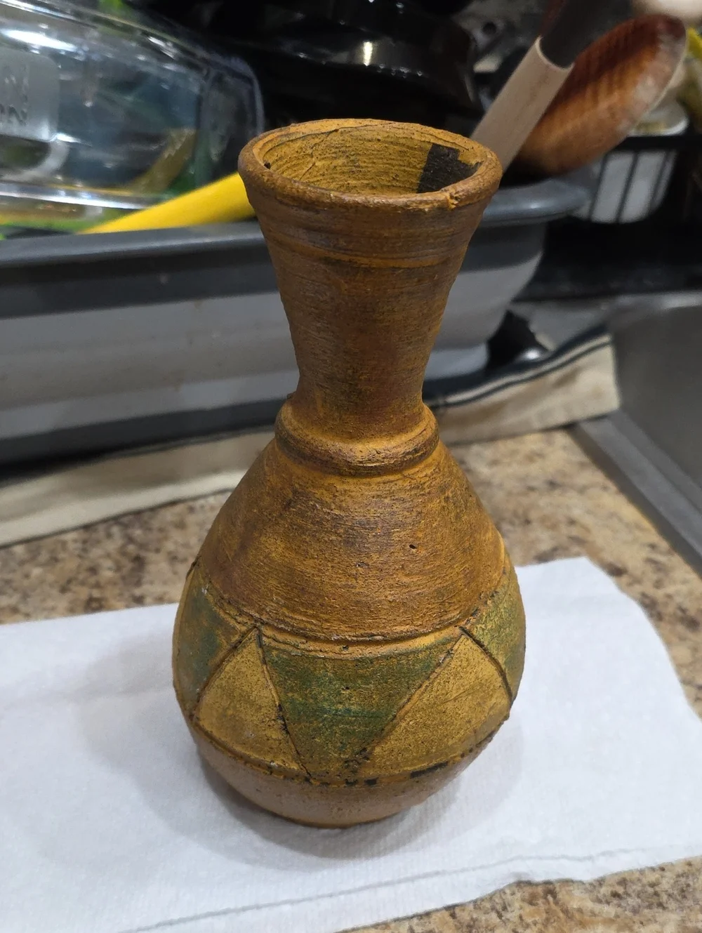 Handcrafted Yellow and Green Decorative Ceramic Vase Uncommen.